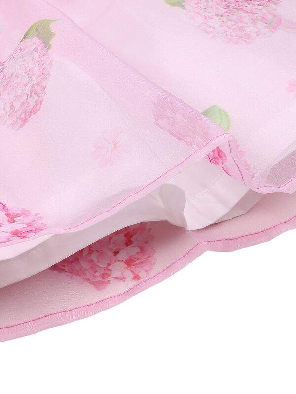 Girls White & Pink Short Sleeve Printed Dress image number 3